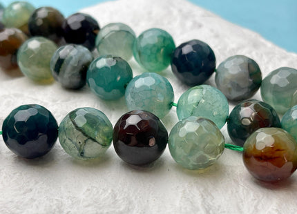 14mm Faceted Round Fire Agate Gemstone Beads Heat Treated Brown Auqa Green Jumbo Size Agate 15.5 Inches Strand #4513