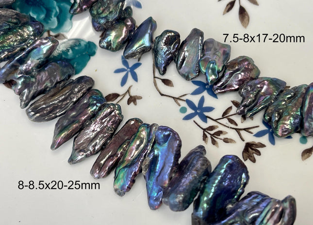 7-8x17-25 mm Peacock Biwa Stick Freshwater Pearl Beads Genuine Cultured Center Drilled Biwa Pearl #P2792
