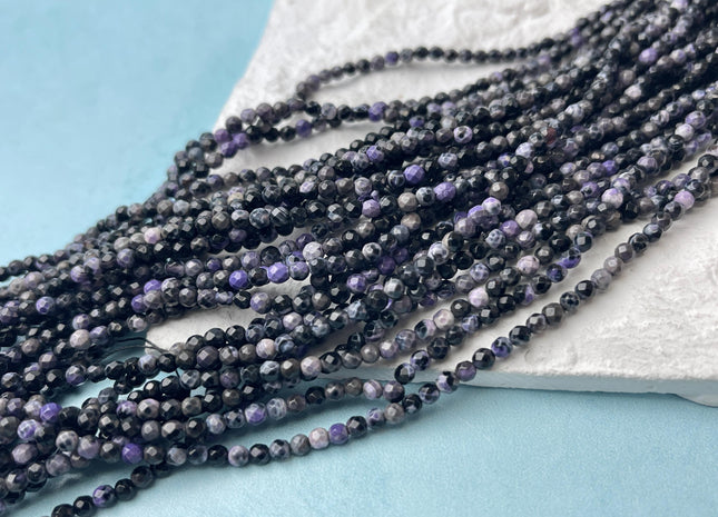 3 mm Faceted Round Purple Black Agate Gemstone Beads #507