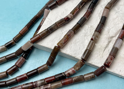 6x11 mm AAA Smooth Tube Shape Natural Petrified Wood Beads Taupe Beige Brown Color High Quality Gemstone 16 Inches Strand 38 Beads #3051