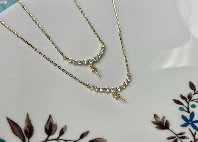925 Sterling Silver/Gold Necklace Chain With Smile Curve Design Pendant Setting Finding For Half Drilled Pearl DIY Jewelry Necklace #10033-A