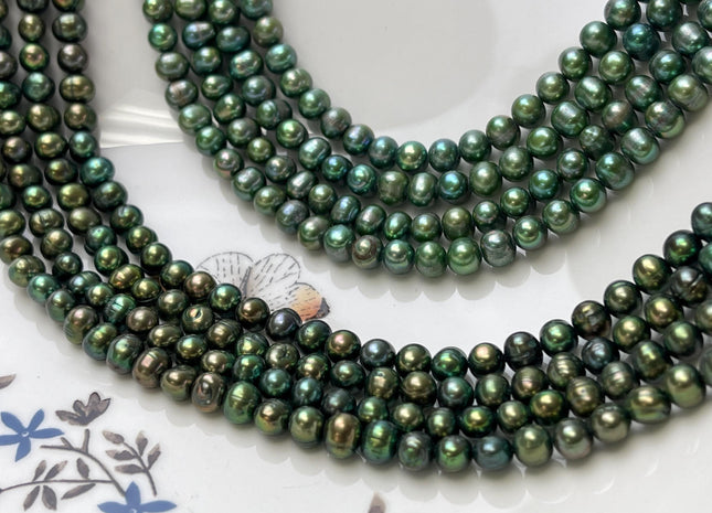 5 mm Olive Green Color Potato Freshwater Pearl Beads Genuine Cultured Freshwater Pearl Beads #P2794