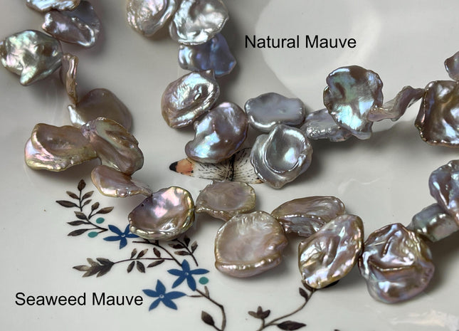 14-17 mm AAAA Natural Pink/Mauve/Seaweed Color Top Drilled Freshwater Pearl Beads Genuine High Luster Natural Cornflake Keshi Pearls #P1351