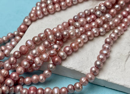 5 mm Mauve Pink Large Hole Freshwater Ringed Potato Pearl Beads Hole Size 1.5 mm Genuine Large Hole Pearls #P2796