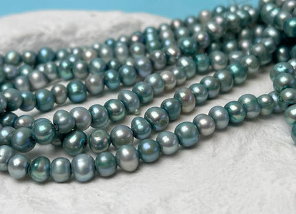 5 mm Aqua Blue Green Large Hole Freshwater Ringed Potato Pearl Beads Hole Size 1.5 mm Genuine Large Hole Pearls #P2798