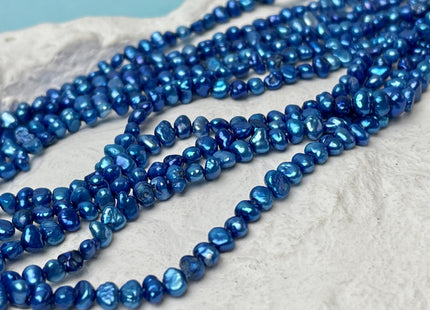 3-4 mm Royal Blue Color Potato Nugget Freshwater Pearl Beads Genuine Tiny Seed Pearl 101 Beads Mixed Blue Green Pearl #P2771