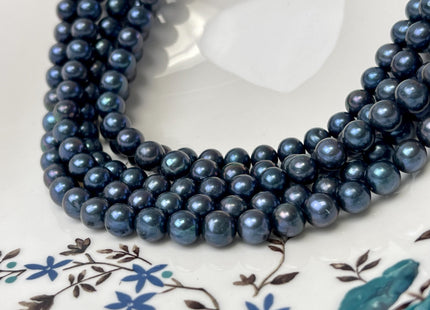 7.5-8 mm AA Round Freshwater Pearl Beads Dark Royal Blue Color Genuine Freshwater Pearl 15.5 Inches Strand #P2800