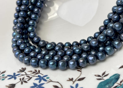 7.5-8 mm AA Round Freshwater Pearl Beads Dark Royal Blue Color Genuine Freshwater Pearl 15.5 Inches Strand #P2800