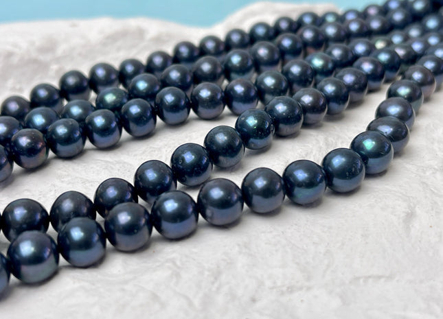 7.5-8 mm AA Round Freshwater Pearl Beads Dark Royal Blue Color Genuine Freshwater Pearl 15.5 Inches Strand #P2800