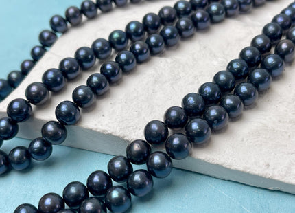 7.5-8 mm AA Round Freshwater Pearl Beads Dark Royal Blue Color Genuine Freshwater Pearl 15.5 Inches Strand #P2800