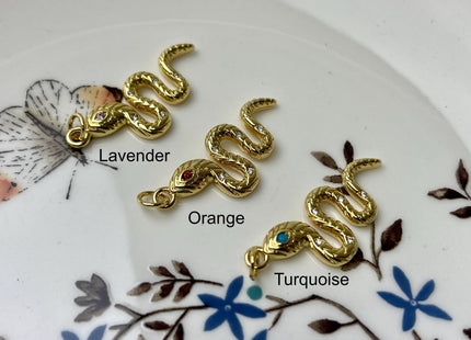 Red/Blue/Green Eye Snake Design Charms for Necklace Jewelry Making 18K Gold Filled Charm Pendant With Colored CZ Crystals, One Piece #CR0020