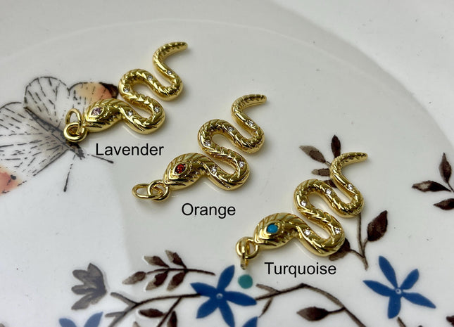 Red/Blue/Green Eye Snake Design Charms for Necklace Jewelry Making 18K Gold Filled Charm Pendant With Colored CZ Crystals, One Piece #CR0020