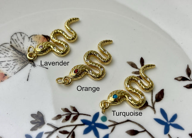 Red/Blue/Green Eye Snake Design Charms for Necklace Jewelry Making 18K Gold Filled Charm Pendant With Colored CZ Crystals, One Piece #CR0020