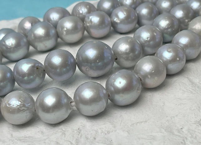 12-15-16mm Half Strand Large Hole Gray Baroque Pearl Rare Jumbo Size Edison Pearl Hole Size 2.2mm Genuine Freshwater Pearls. 14 Beads #P2200