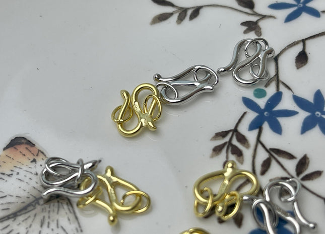 8x11 mm 925 Sterling Silver Hook Bali Clasp Findings Genuine Sterling Silver S Shape Clasp with Closed Jump Rings DIY Jewelry #10113