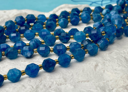 7x8mm Faceted Energy Prism Cut Apatite Gemstone Genuine Double Terminated Points Natural Blue Apatite Beads 15.5 Inches #4515