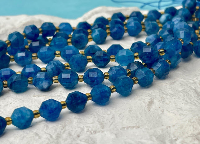 7x8mm Faceted Energy Prism Cut Apatite Gemstone Genuine Double Terminated Points Natural Blue Apatite Beads 15.5 Inches #4515