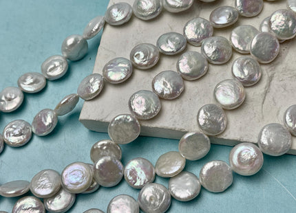 12 mm AAA Natural White Coin Freshwater Pearl Beads Genuine Cultured High Luster Quality Coin Pearls Half/Full Strand #P2803