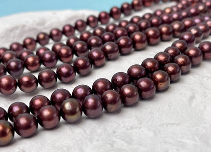 8 mm AAA Brown Burgundy Red Color Freshwater Round Pearl Bead Genuine Round Freshwater Pearls 52 Beads #P2804
