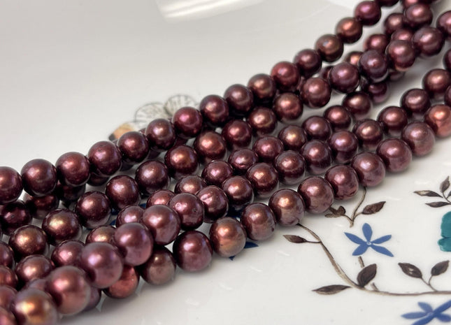 8 mm AAA Brown Burgundy Red Color Freshwater Round Pearl Bead Genuine Round Freshwater Pearls 52 Beads #P2804
