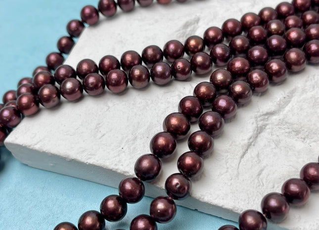 8 mm AAA Brown Burgundy Red Color Freshwater Round Pearl Bead Genuine Round Freshwater Pearls 52 Beads #P2804