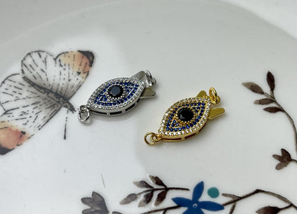 8x10 mm Silver/Gold-Plated 925 Sterling Silver Fishook Clasp With Evil Eye Design Finding Clasp #10304