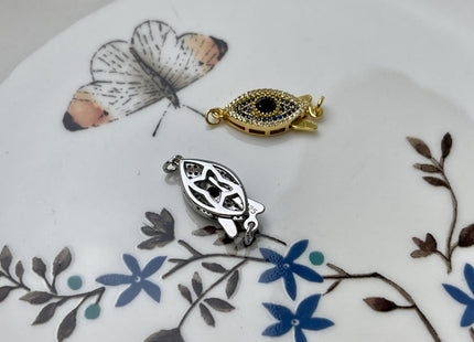 8x10 mm Silver/Gold-Plated 925 Sterling Silver Fishook Clasp With Evil Eye Design Finding Clasp #10304