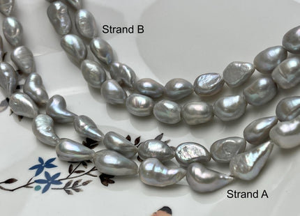 9-10x11-16 mm AAA Silver Gray Color Rice Nugget Freshwater Pearl Beads Genuine High Luster Long Oval Pearl Nuggets #P2805