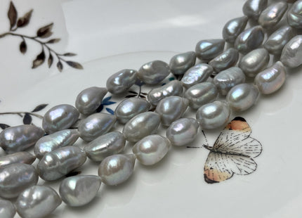 9-10x11-16 mm AAA Silver Gray Color Rice Nugget Freshwater Pearl Beads Genuine High Luster Long Oval Pearl Nuggets #P2805