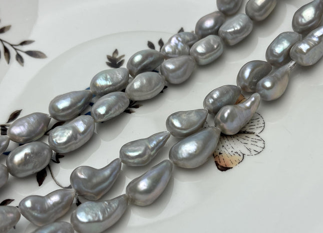 9-10x11-16 mm AAA Silver Gray Color Rice Nugget Freshwater Pearl Beads Genuine High Luster Long Oval Pearl Nuggets #P2805
