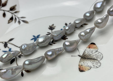 9-10x11-16 mm AAA Silver Gray Color Rice Nugget Freshwater Pearl Beads Genuine High Luster Long Oval Pearl Nuggets #P2805