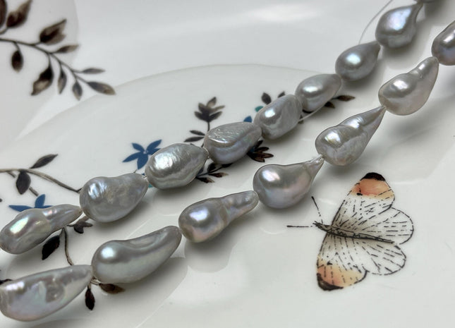 9-10x11-16 mm AAA Silver Gray Color Rice Nugget Freshwater Pearl Beads Genuine High Luster Long Oval Pearl Nuggets #P2805