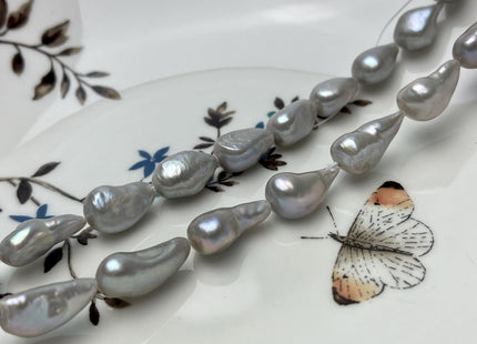 9-10x11-16 mm AAA Silver Gray Color Rice Nugget Freshwater Pearl Beads Genuine High Luster Long Oval Pearl Nuggets #P2805