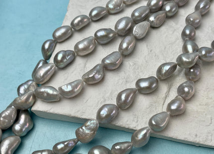 9-10x11-16 mm AAA Silver Gray Color Rice Nugget Freshwater Pearl Beads Genuine High Luster Long Oval Pearl Nuggets #P2805