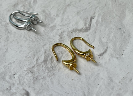 One Pair 925 Sterling Silver/Gold Simple Hook Earring Setting 925 Sterling Silver Earring Hook Findings For Half Drilled Pearls #10305