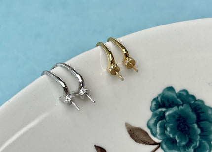 One Pair 925 Sterling Silver/Gold Simple Hook Earring Setting 925 Sterling Silver Earring Hook Findings For Half Drilled Pearls #10305