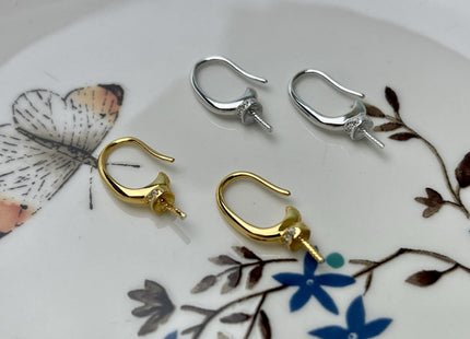 One Pair 925 Sterling Silver/Gold Simple Hook Earring Setting 925 Sterling Silver Earring Hook Findings For Half Drilled Pearls #10305