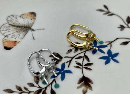 One Pair 925 Sterling Silver/Gold Simple Hook Earring Setting 925 Sterling Silver Earring Hook Findings For Half Drilled Pearls #10305