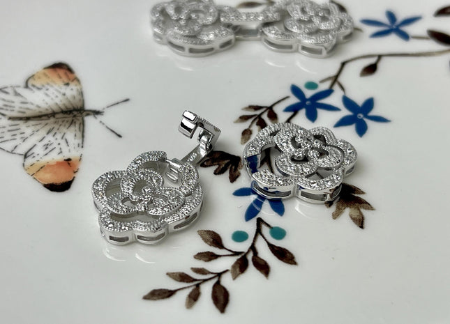 17x32 mm 925 Sterling Silver Flower Clasp Genuine Sterling Silver Findings 925 Sterling Silver Clasps w/CZ DIY Jewelry #10306