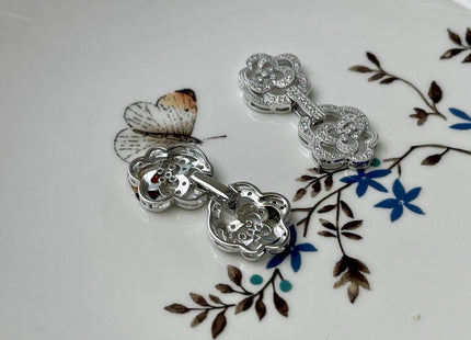 17x32 mm 925 Sterling Silver Flower Clasp Genuine Sterling Silver Findings 925 Sterling Silver Clasps w/CZ DIY Jewelry #10306