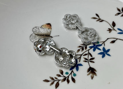 17x32 mm 925 Sterling Silver Flower Clasp Genuine Sterling Silver Findings 925 Sterling Silver Clasps w/CZ DIY Jewelry #10306