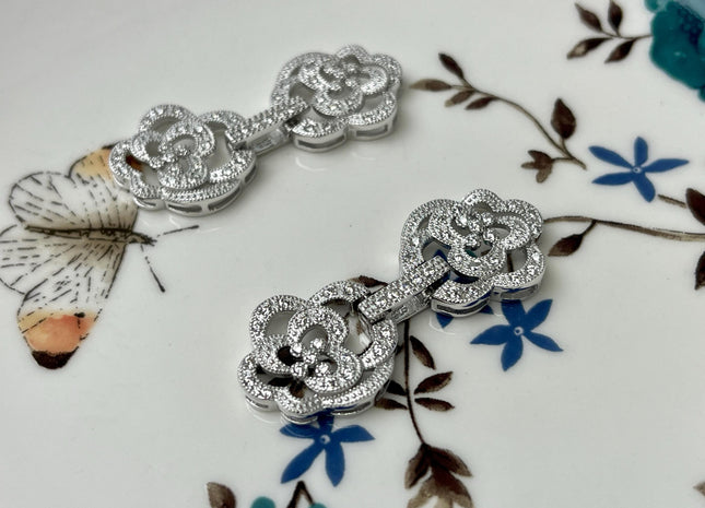 17x32 mm 925 Sterling Silver Flower Clasp Genuine Sterling Silver Findings 925 Sterling Silver Clasps w/CZ DIY Jewelry #10306