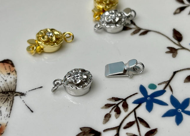 10 mm 925 Sterling Silver Flower Clasp Genuine Sterling Silver Findings 925 Sterling Silver Clasps w/CZ DIY Jewelry #10307