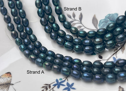 7-7.5x8-10 mm AA Prussian Blue Color Freshwater Pearls Rice/Oval Shape Pearl Beads Genuine Freshwater Pearls #P2808