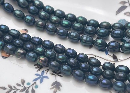 7-7.5x8-10 mm AA Prussian Blue Color Freshwater Pearls Rice/Oval Shape Pearl Beads Genuine Freshwater Pearls #P2808