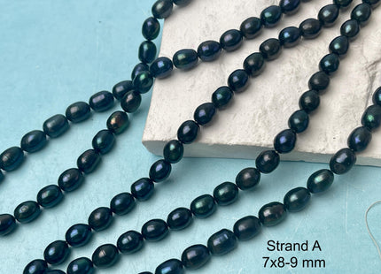 7-7.5x8-10 mm AA Prussian Blue Color Freshwater Pearls Rice/Oval Shape Pearl Beads Genuine Freshwater Pearls #P2808
