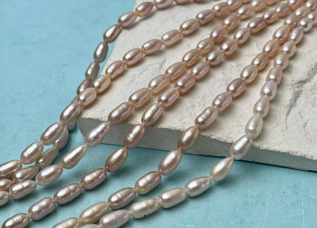 5x8-9 mm AA Natural Light Mauve Pink Rice/Oval Freshwater Pearl Beads Genuine Long Rice Freshwater Pearls #P2810