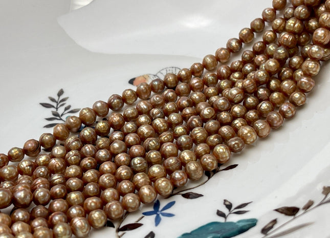 5-6 mm Rare Faceted Dark Champagne Color Semi Round Freshwater Pearl Beads Genuine Faceted Freshwater Pearls #P2812