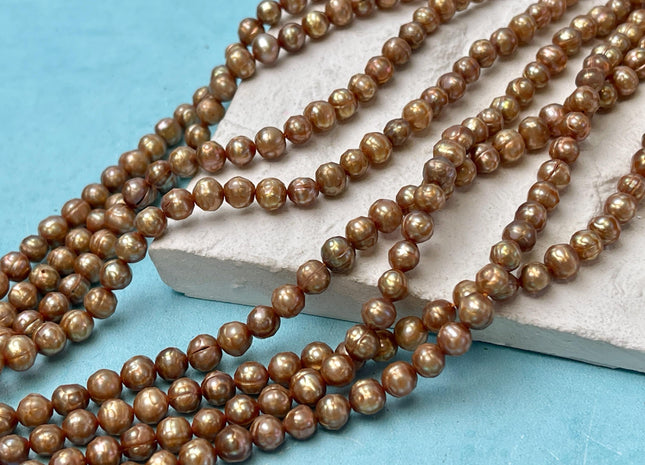 5-6 mm Rare Faceted Dark Champagne Color Semi Round Freshwater Pearl Beads Genuine Faceted Freshwater Pearls #P2812