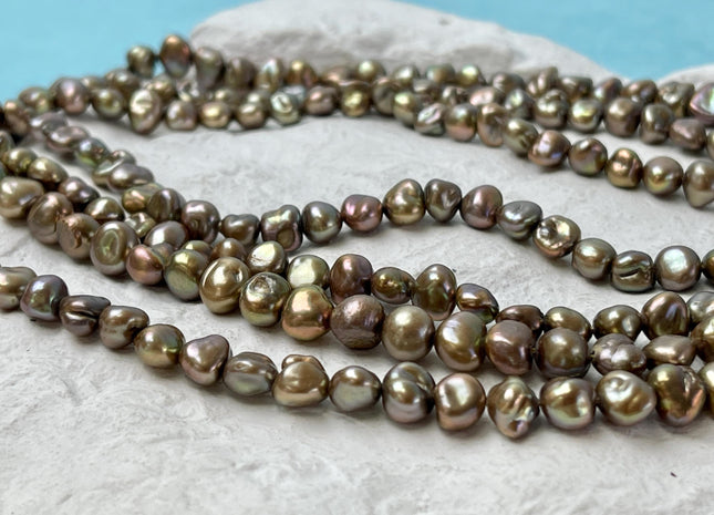 6-7 mm AA Green Champagne W/Gold Sheen Keshi Freshwater Pearls Beads Genuine Keshi Freshwater Pearl Beads #P2813